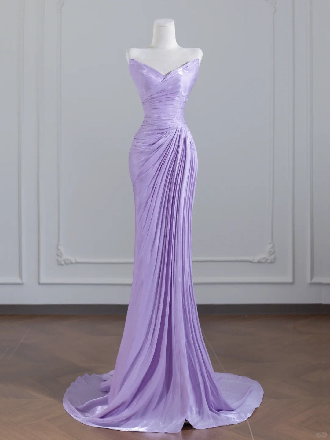 Purple Elegant Long Satin Floor Length Trailing Fairy Prom Dress Evening Dress nv4959