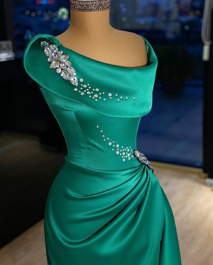 Green Gorgeous Fashionable Elegant Exquisite Baoshi Beaded Long Satin Floor Length Trailing Slit Sexy Prom Dress Evening Dress Birthday Party Dress Prom Dress nv3947