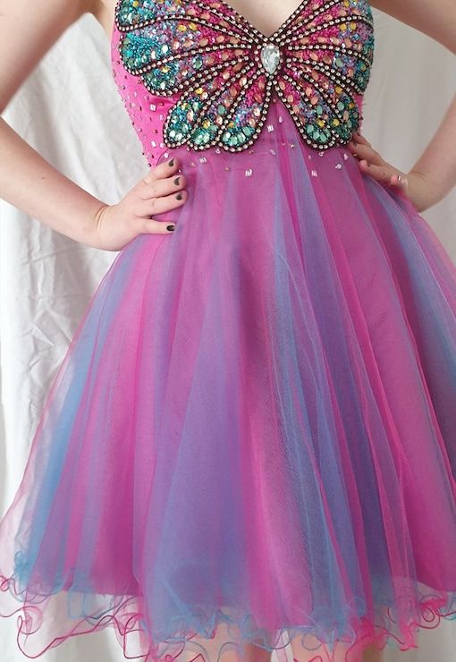 Pink Fashion Gradient Butterfly Beaded Short Chiffon Fantasy Fairy Homecoming Dress Birthday Party Dress nv5192