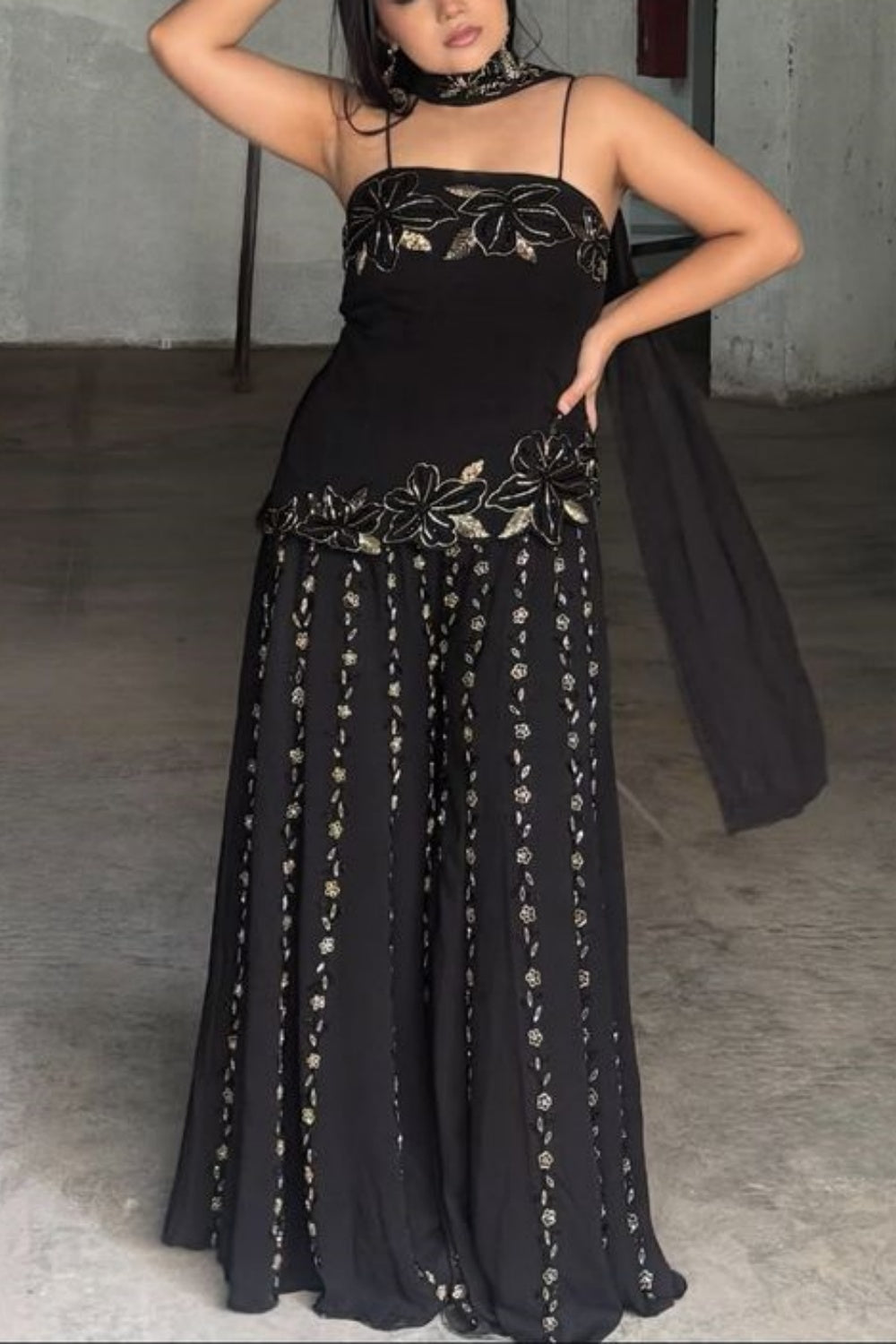 NiceVestidos--Black/Brown Gradient Retro Exquisite Floral Beading Fashionablend Elegant Chiffon Long Prom Dress Graduation Dress NV5853