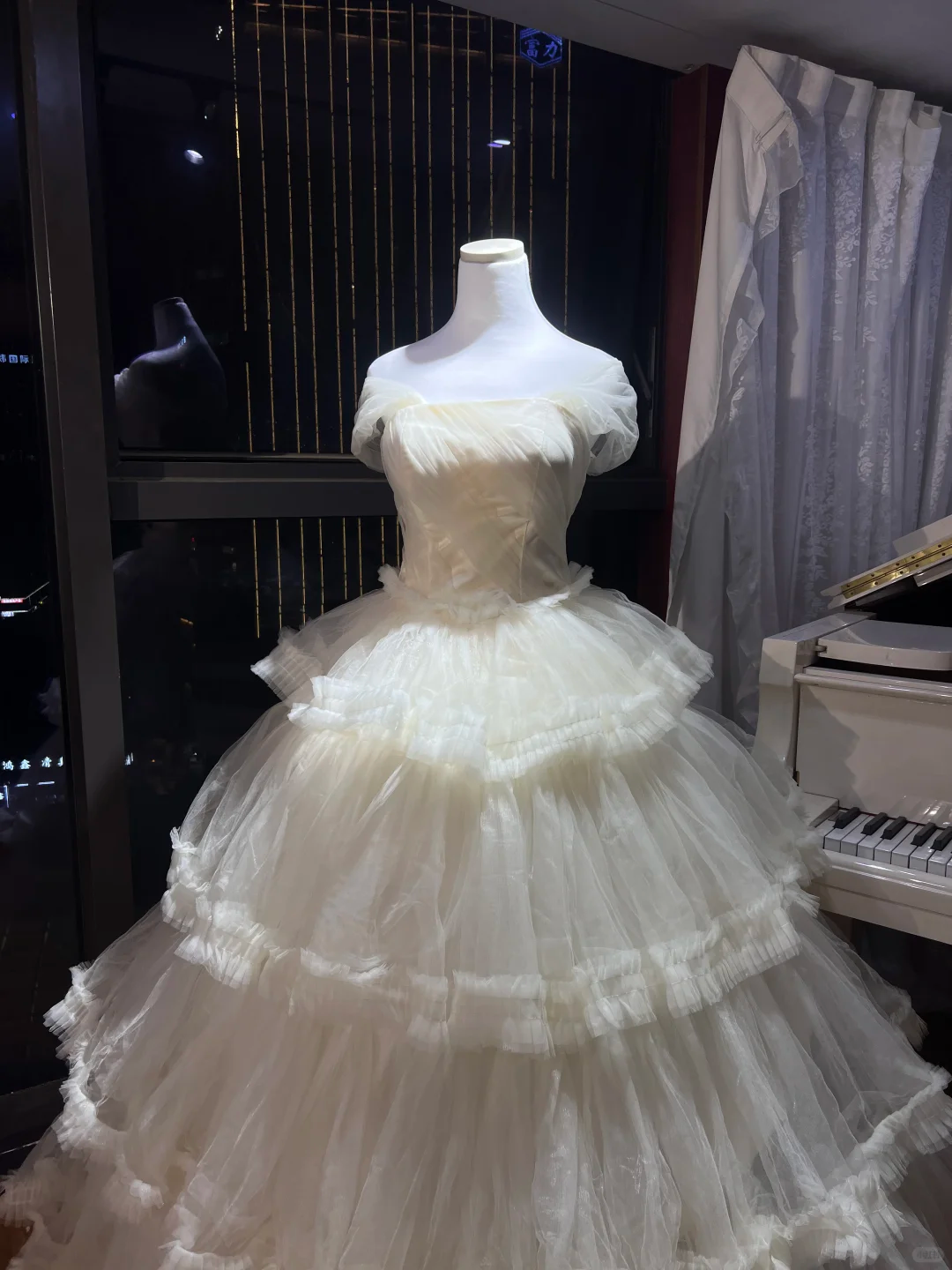 Off Shoulder Ivory Tiered Cake Tulle Ball Gown, Princess Wedding Bridal Dress NV7103