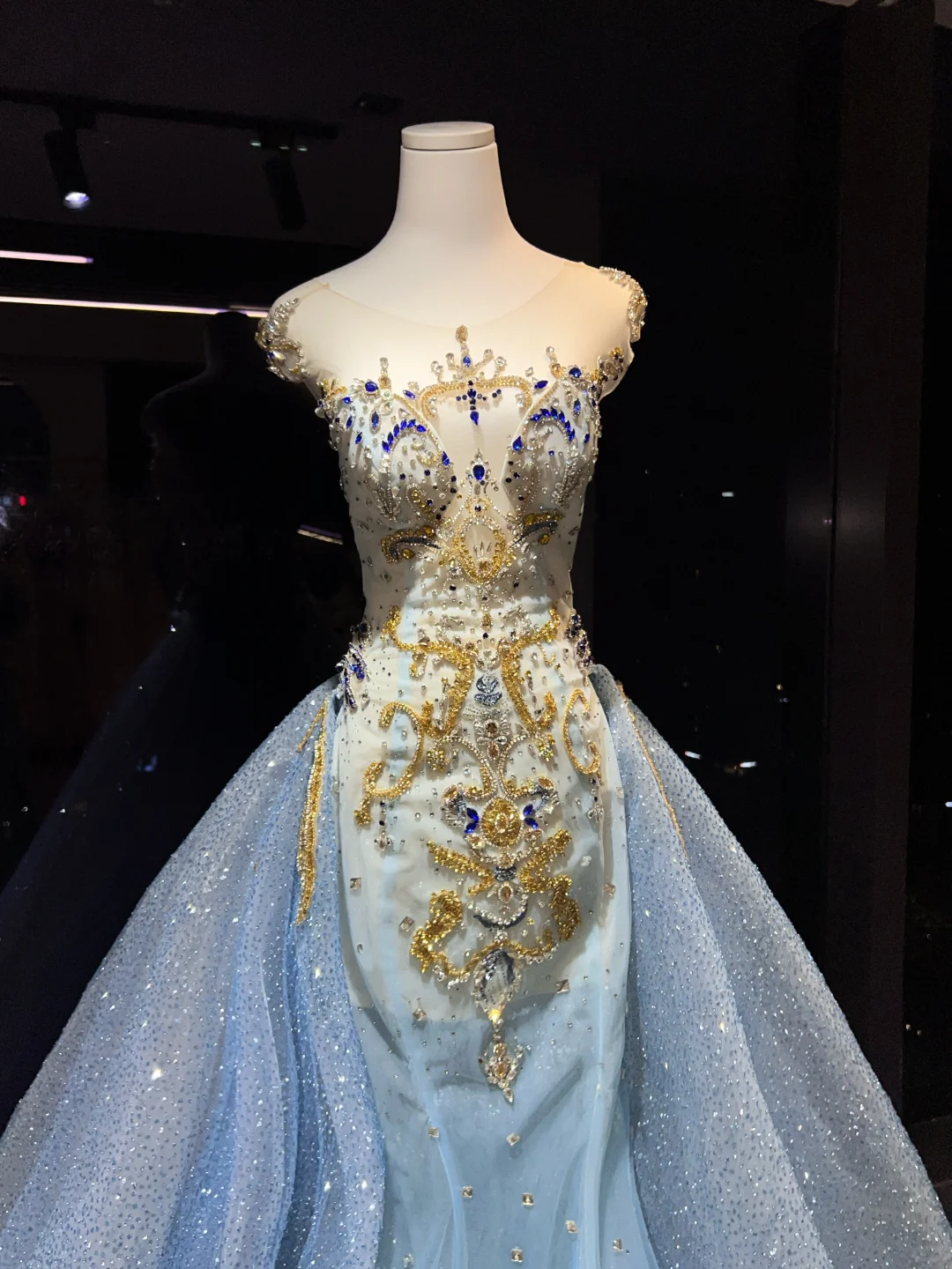 Light Blue Detachable Overskirt Rhinestone Mermaid Evening Gown NV7092