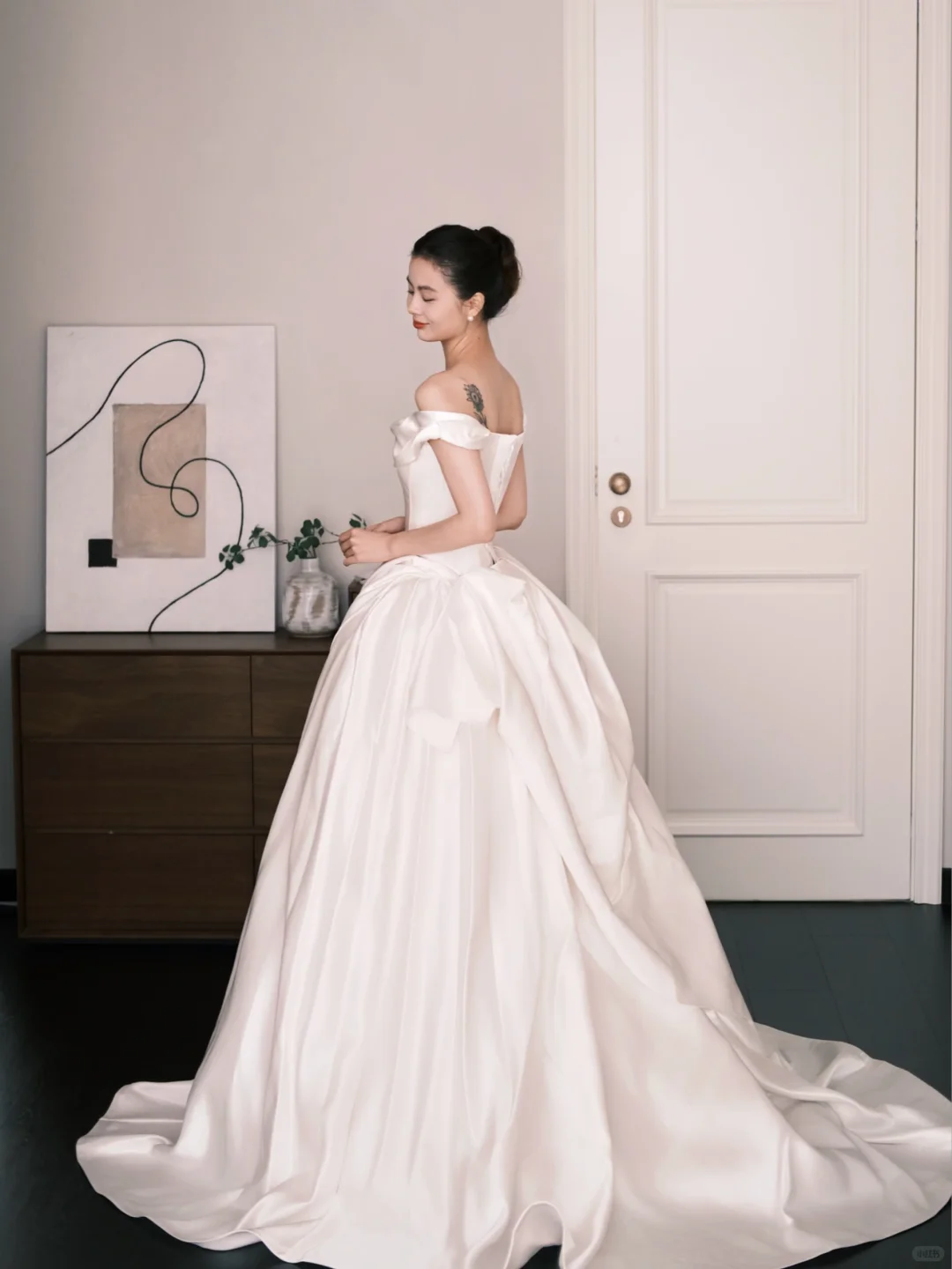 White Off The Shoulder Satin Ball Gown Wedding Dress NV7228