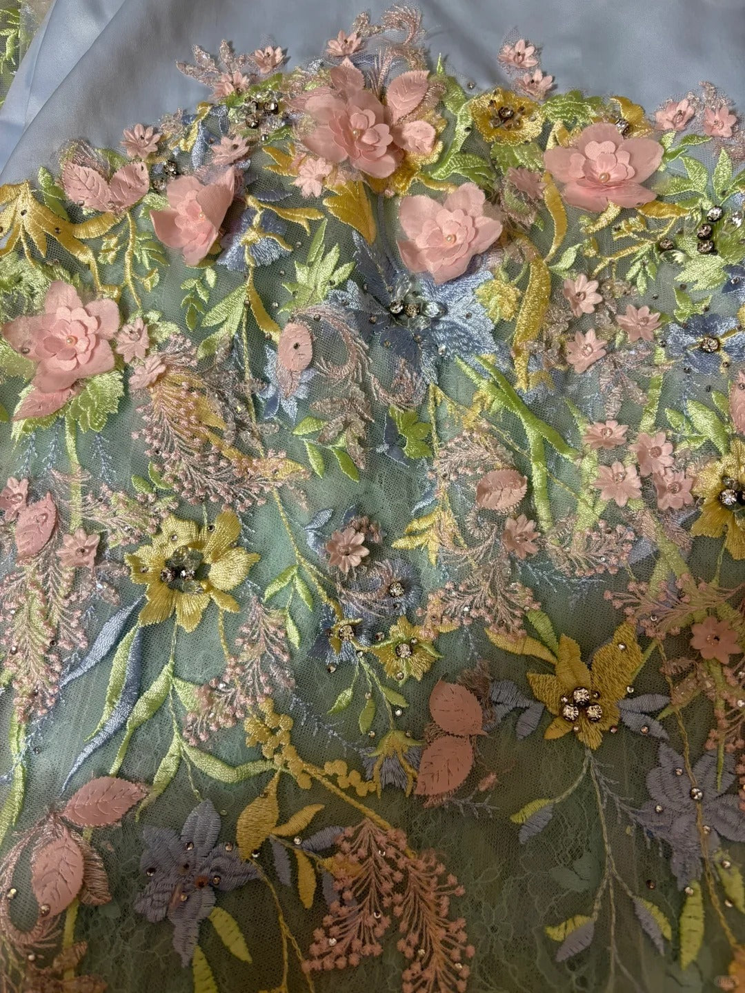 Blue Sweet Elegant Delicate Floral Beaded Long Tulle Mermaid Slim Fit Floor Length Trailing Ball Gown Evening Gown Party Dress nv4131