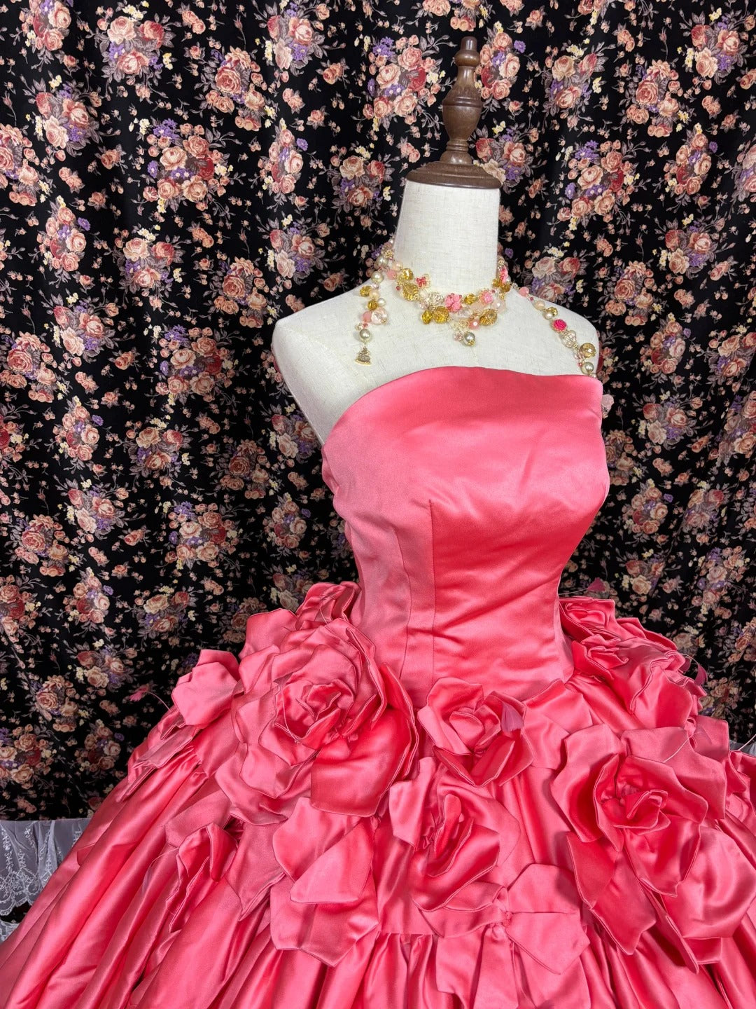 Pink Floral Elegant Sophisticated Long Floor Length Ball Gown Evening Gown Wedding Dress nv4174