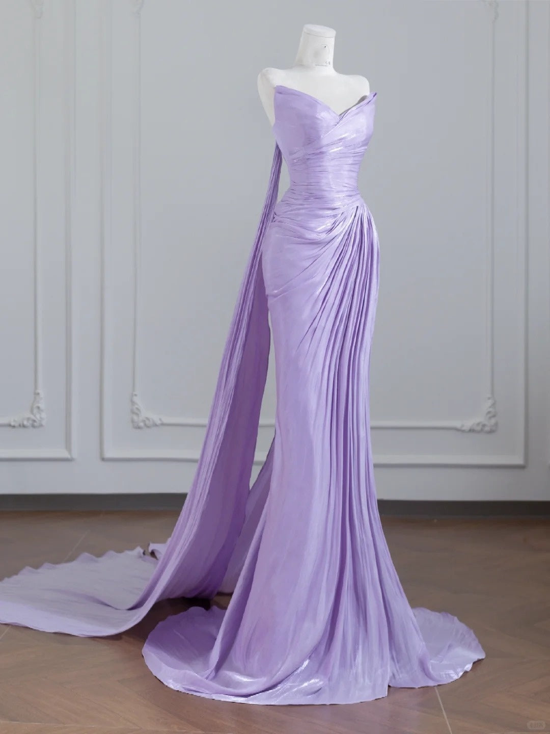 Purple Elegant Long Satin Floor Length Trailing Fairy Prom Dress Evening Dress nv4959