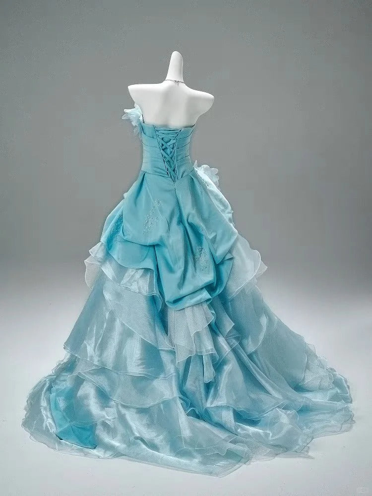 Blue stylish elegant long tulle ball gown evening dress nv4776