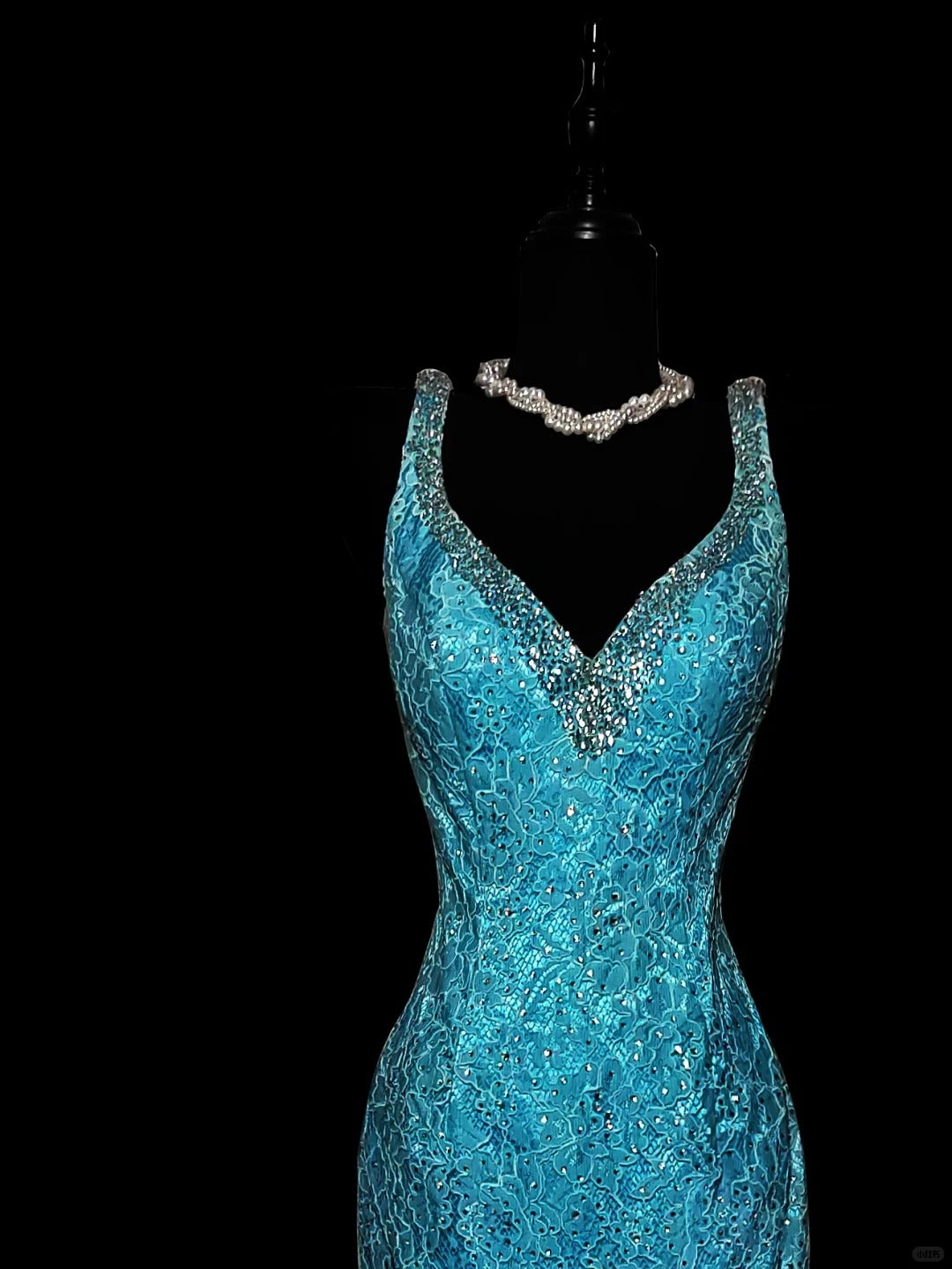 Blue Shiny Fashion Elegant V-neck Floral Long Mermaid Slim Fishtail Skirt Satin Floor Length Train Ball Gown Evening Gown Party Dress Prom Dress nv3862