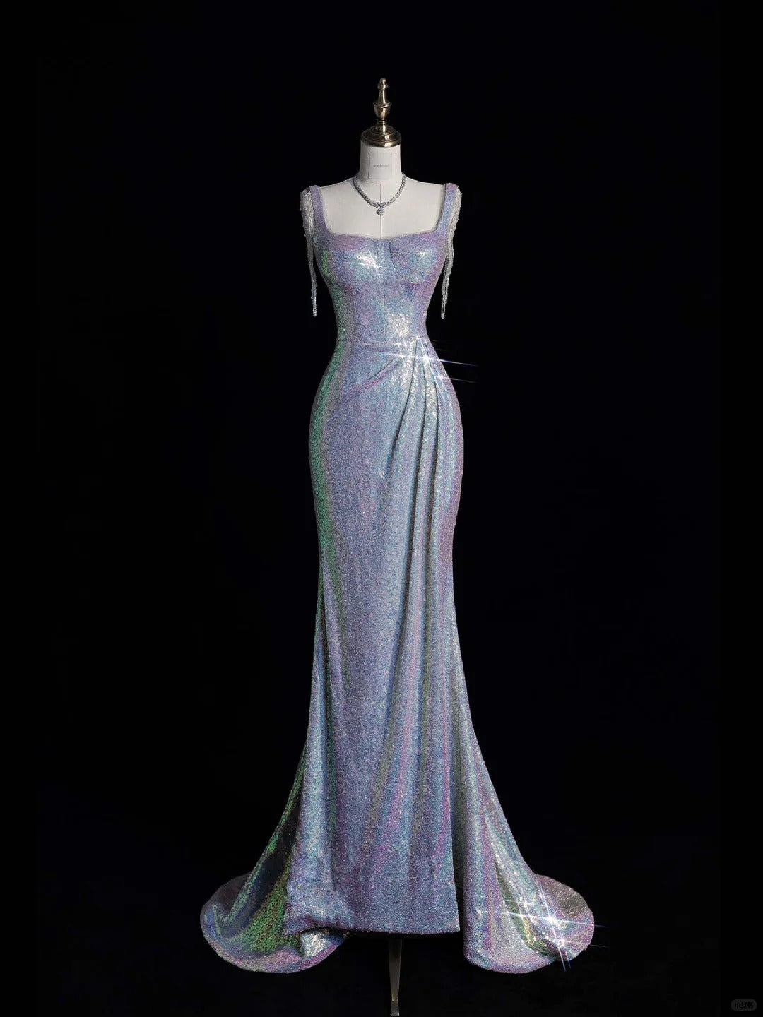 Silber glänzend wunderschöne elegante schöne lange Pailletten bodenlangen Meerjungfrau schlanke Ballkleid Abendkleid Partykleid nv4118