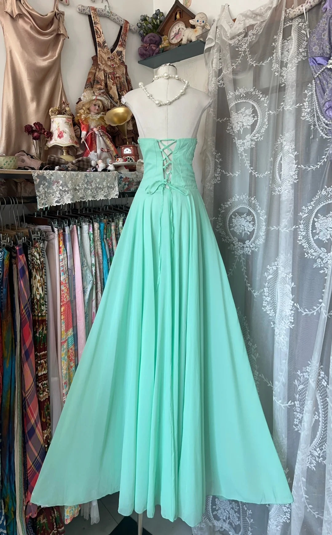 Mint Green Vintage Long Chiffon Ball Gown Evening Dress Party Dress nv4365
