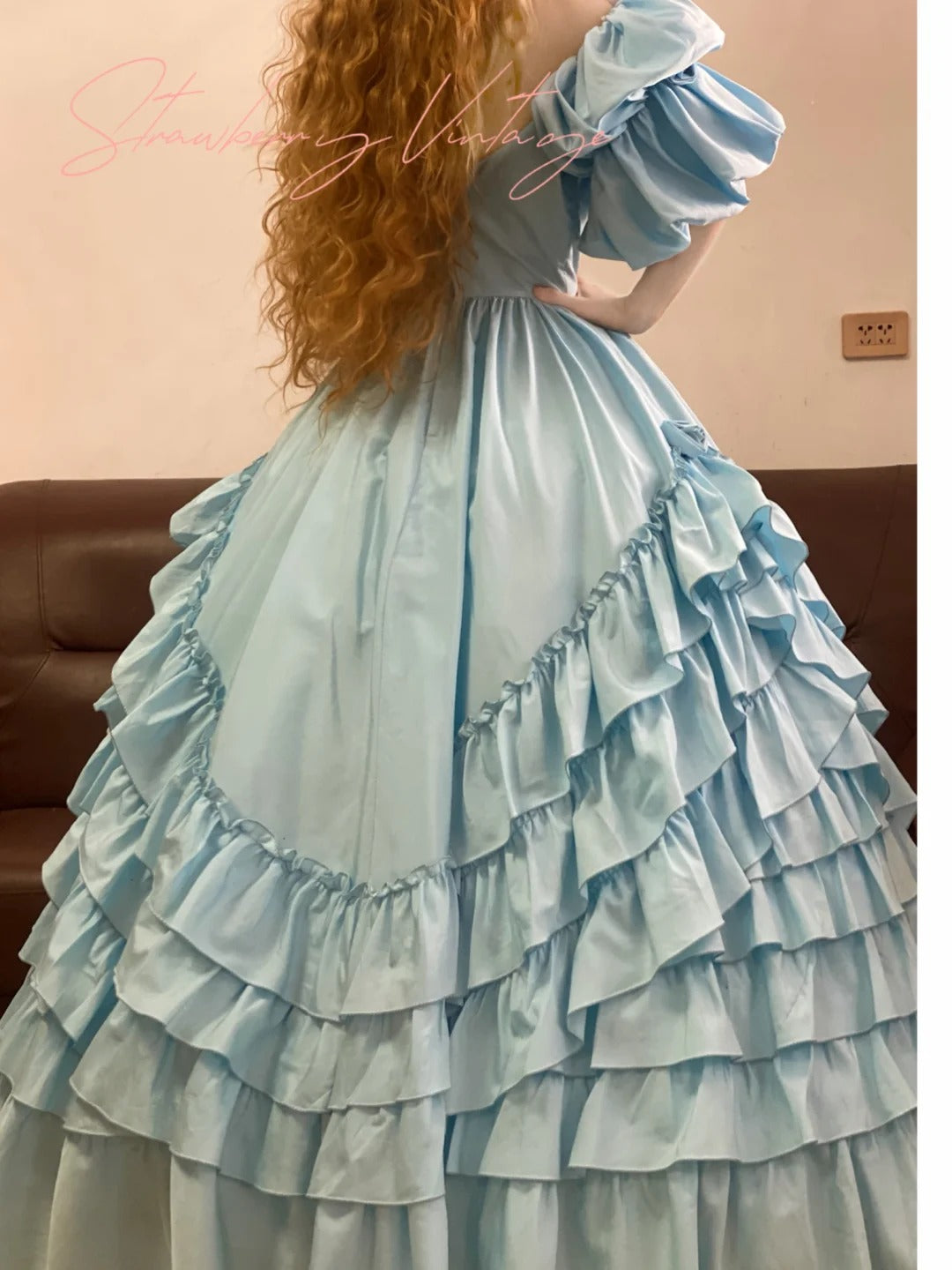 Blue vintage elegant long satin ball gown nv5025