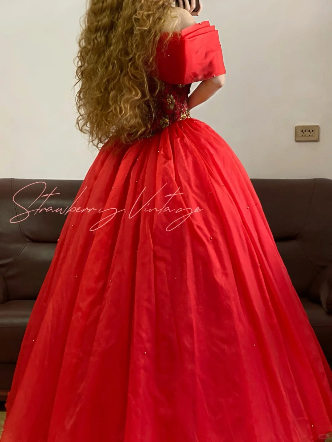 Red Vintage Elegant Floral Long Tulle Princess Ball Gown nv5008