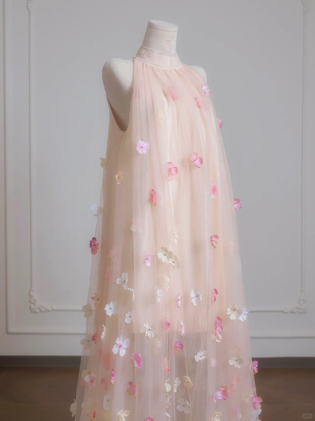 Pink Floral Elegant Long Tulle Prom Dress Evening Dress Party Dress nv4955