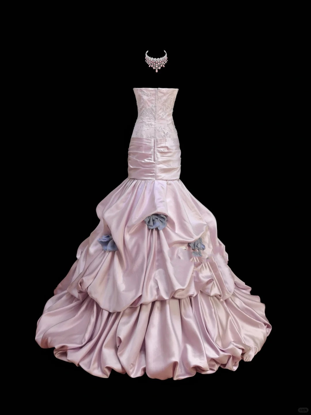 Pink Sweet Lace Bow Long Tulle Satin Princess Ball Gown Evening Dress Party Dress Adult Ceremony Dress Birthday Dress nv4199