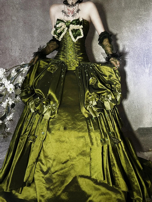 Green gorgeous exquisite beaded long satin ball gown evening dress party dress nv4375