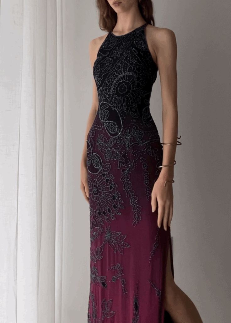 Roter Farbverlauf, wunderschönes, exquisites, langes, elegantes Ballkleid mit Perlen, Abendkleid NV3272