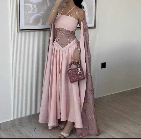 Pink Vintage Exquisite Floral Strap Long Tulle Princess Ball Gown Evening Dress nv3311