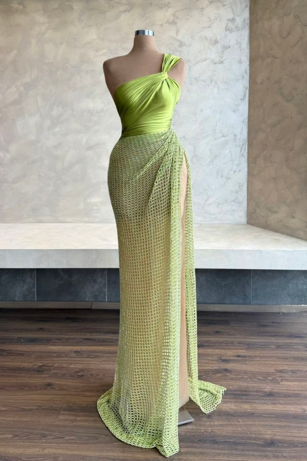 Robe de soirée longue en satin vert asymétrique NiceVestidos NV6151