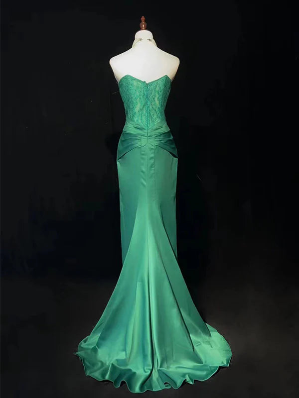 Green Mermaid Satin Long Trailing Ball Gown Party Dress Evening Dress nv4281