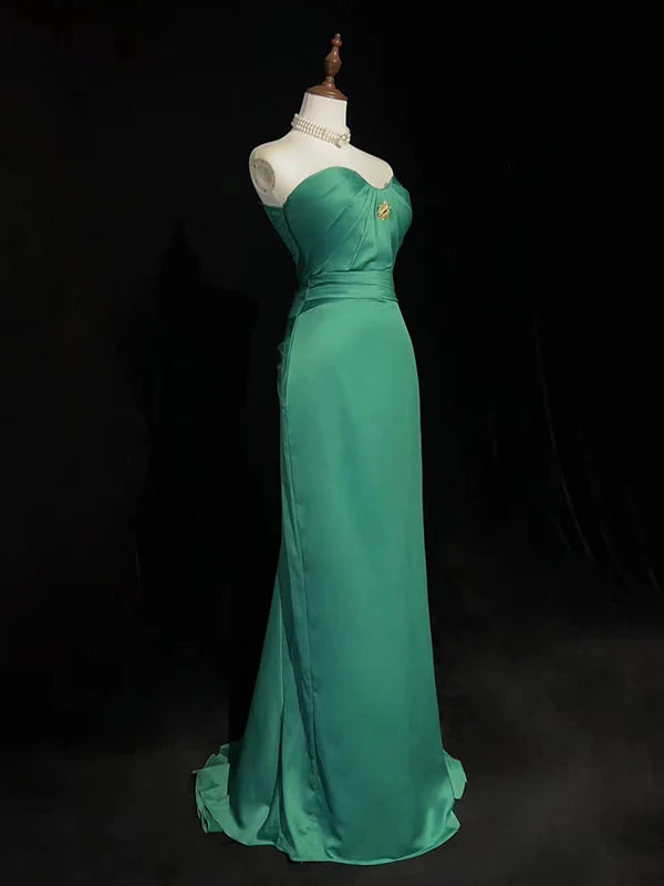 Green Mermaid Satin Long Trailing Ball Gown Party Dress Evening Dress nv4281
