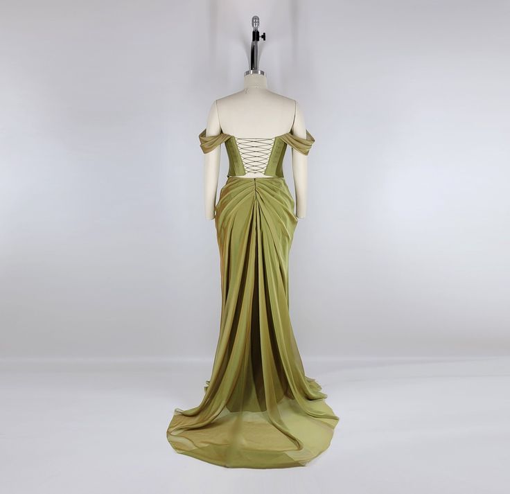 Green vintage elegant long satin ball gown evening dress party dress nv3529
