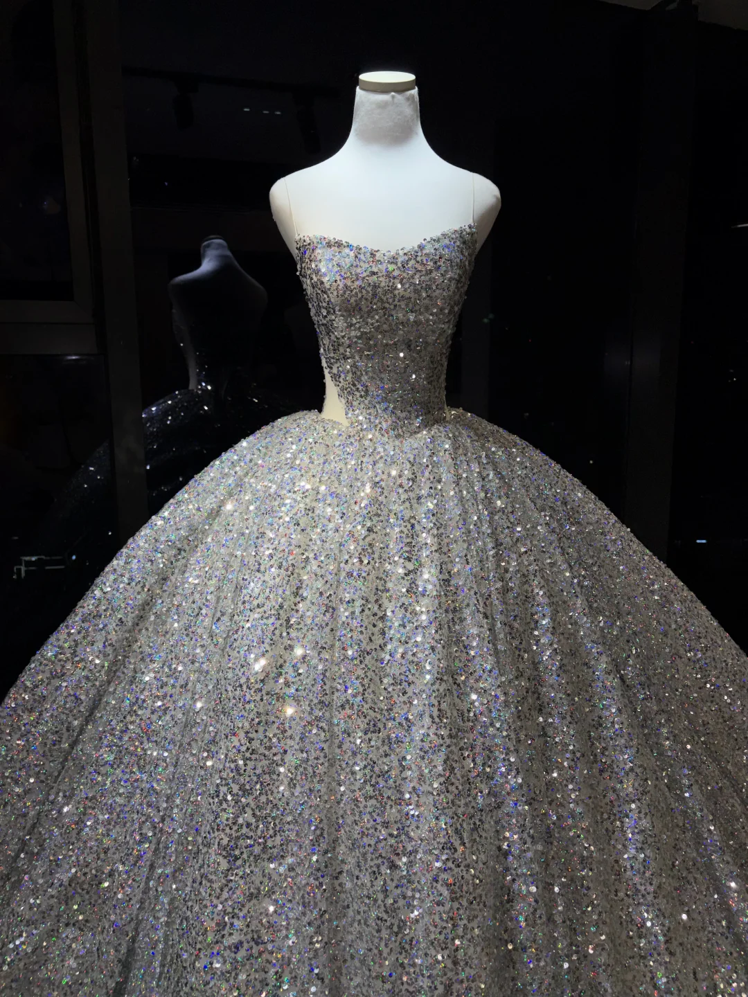 Silver Sparkly Sequin Ball Gown Strapless Voluminous Long Prom Dress NV7080