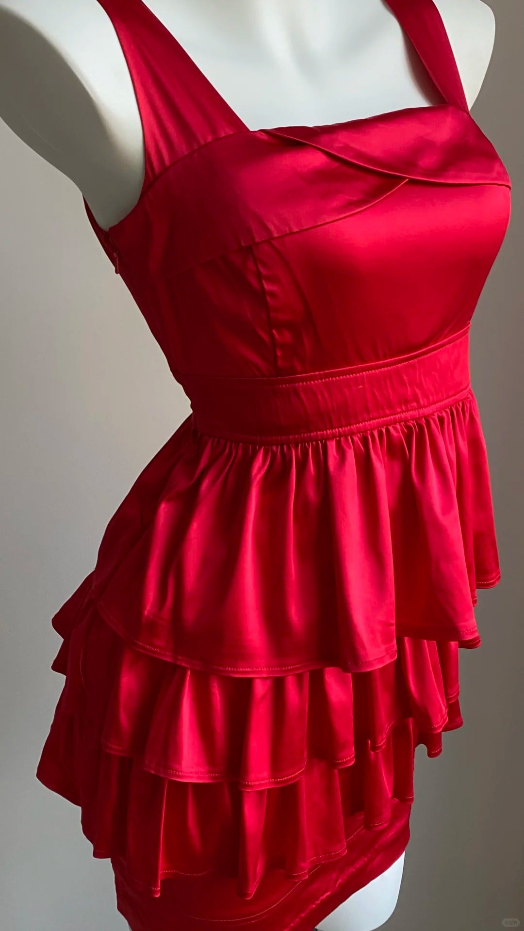 Red ruffle short satin homecoming dress birthday dress nv5159