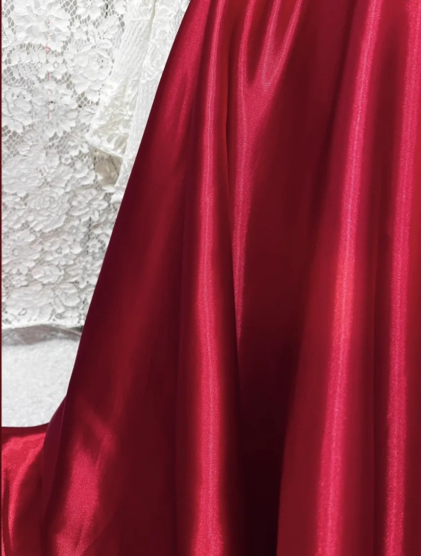 Red delicate floral long elegant satin ball gown evening dress nv4317