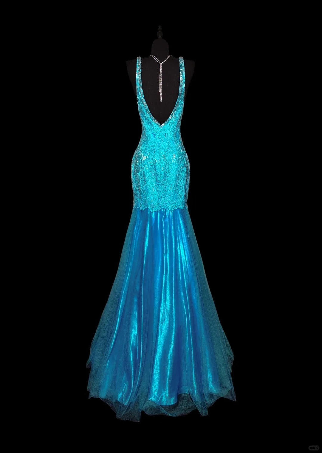 Blue Shiny Fashion Elegant V-neck Floral Long Mermaid Slim Fishtail Skirt Satin Floor Length Train Ball Gown Evening Gown Party Dress Prom Dress nv3862