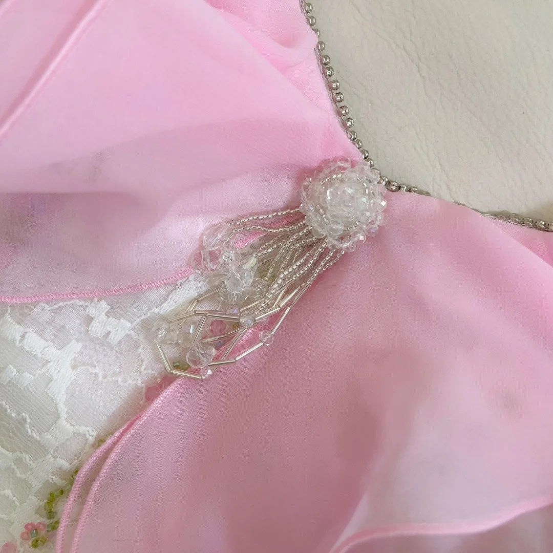 Pink Beaded Long Chiffon Prom Dress Evening Gown Party Dress Graduation Gown nv4671