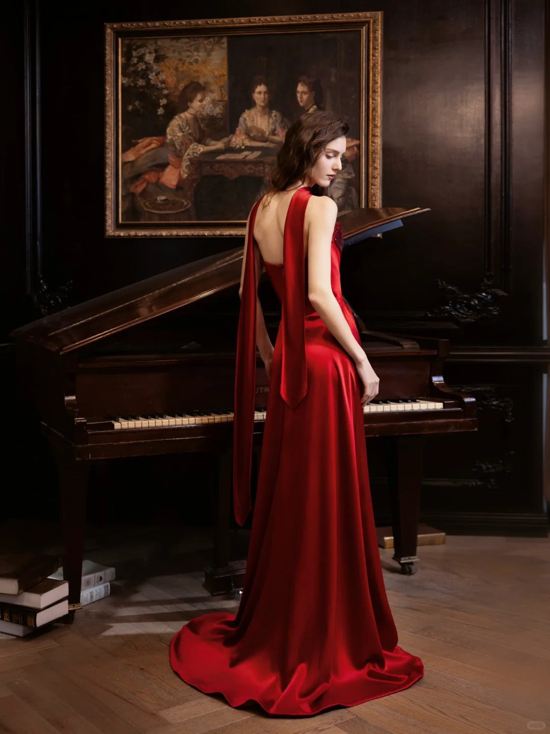 Red prom dress shiny elegant satin long evening gown graduation dress nv4226