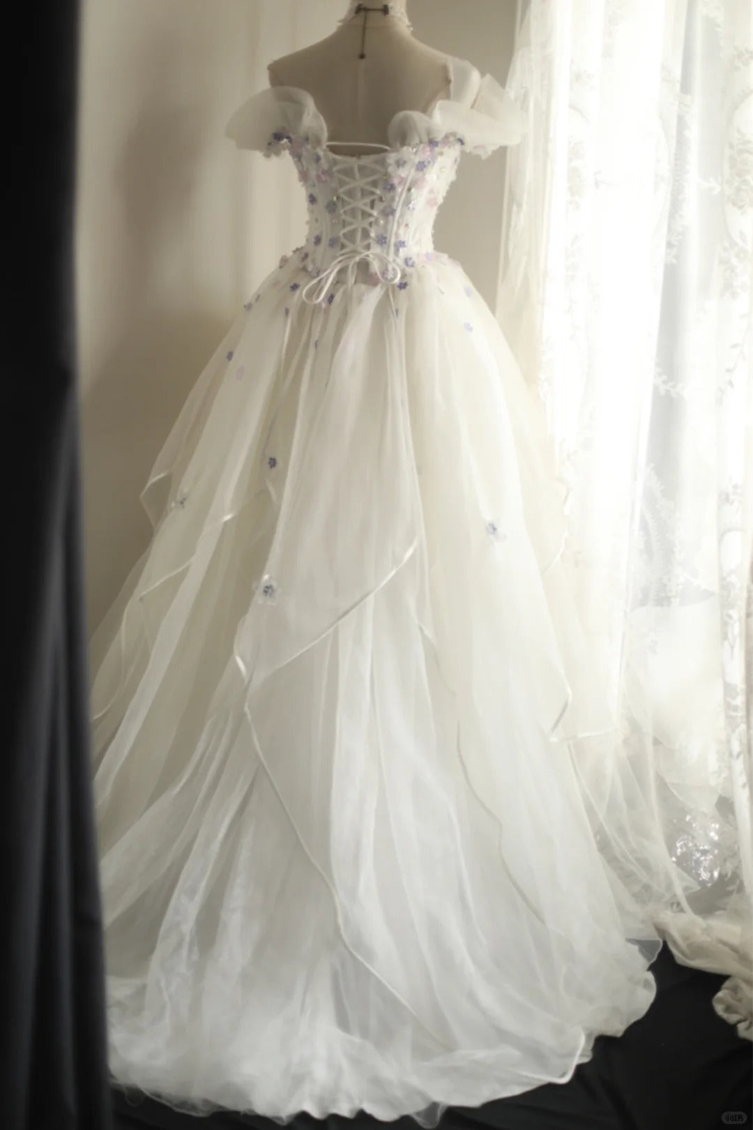 White sweet floral long tulle ball gown evening dress party dress nv4691