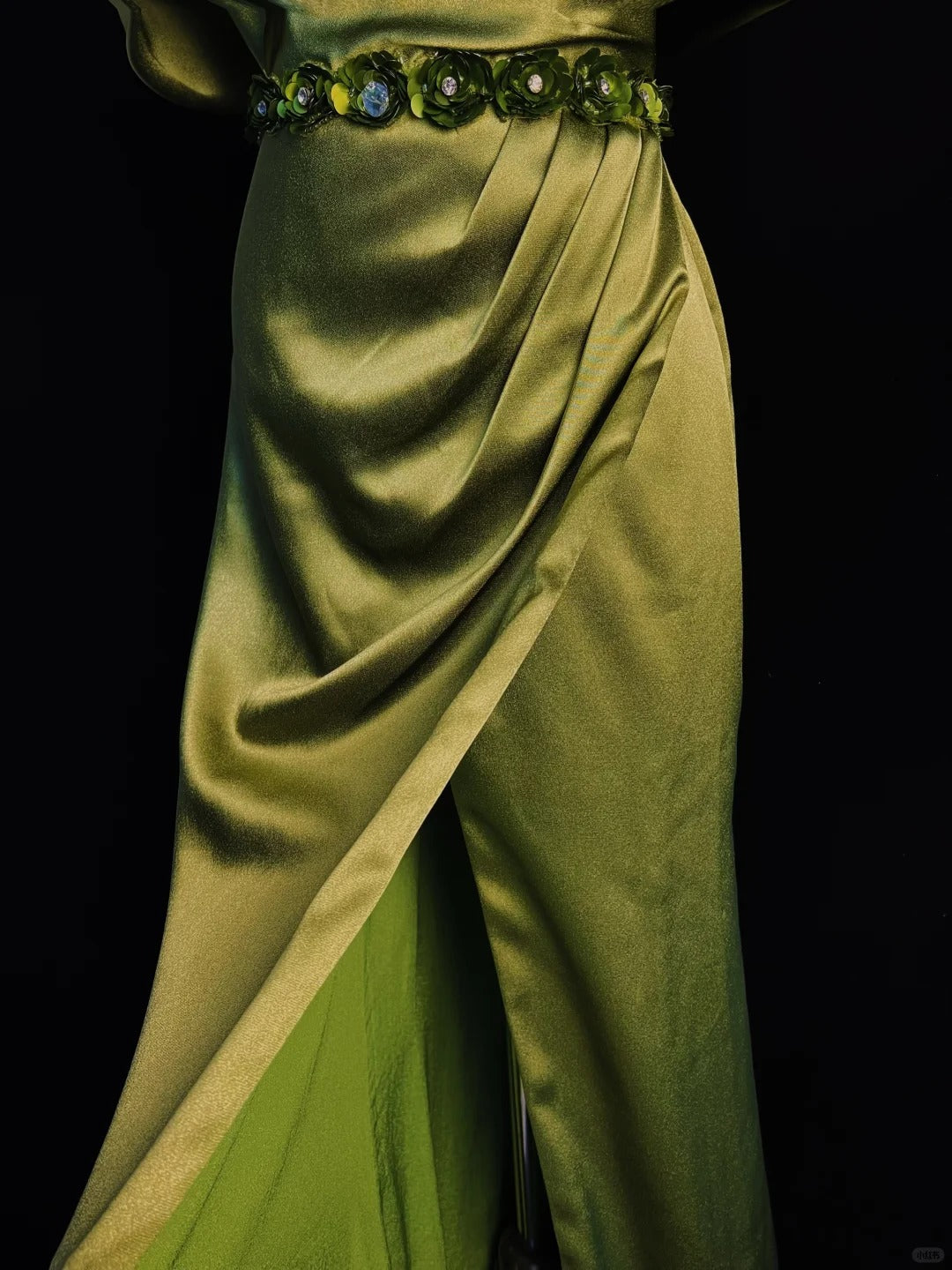 Olive Green Beaded Satin Long Ball Gown Evening Dress nv4274