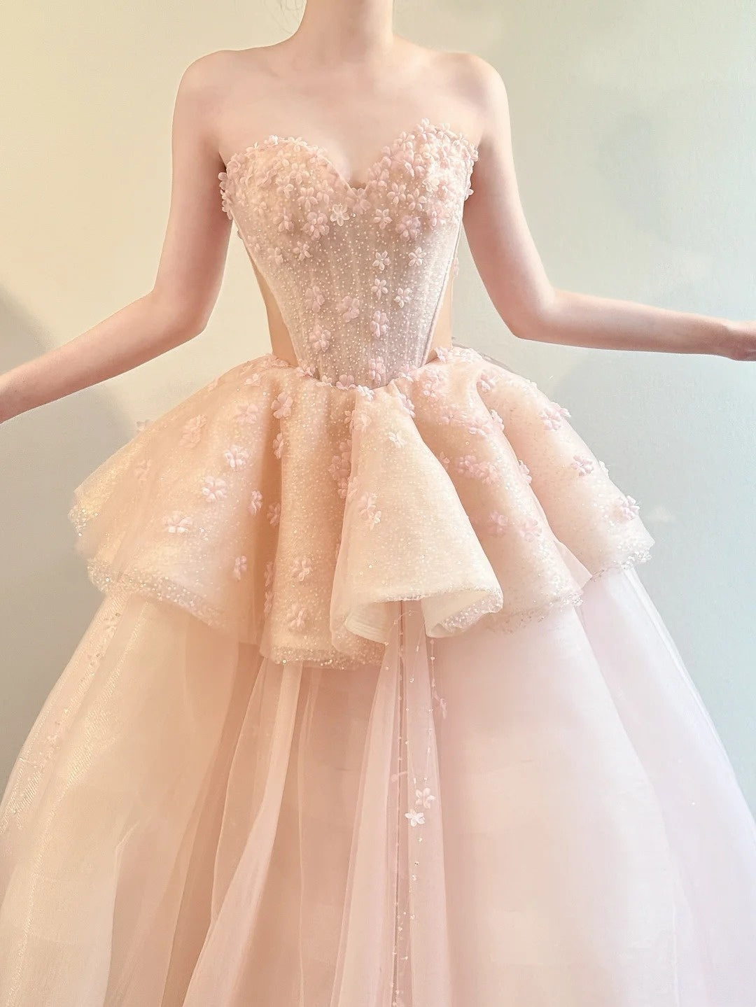 Robe de bal longue en mousseline rose brillante à fleurs, robe de princesse NV6741