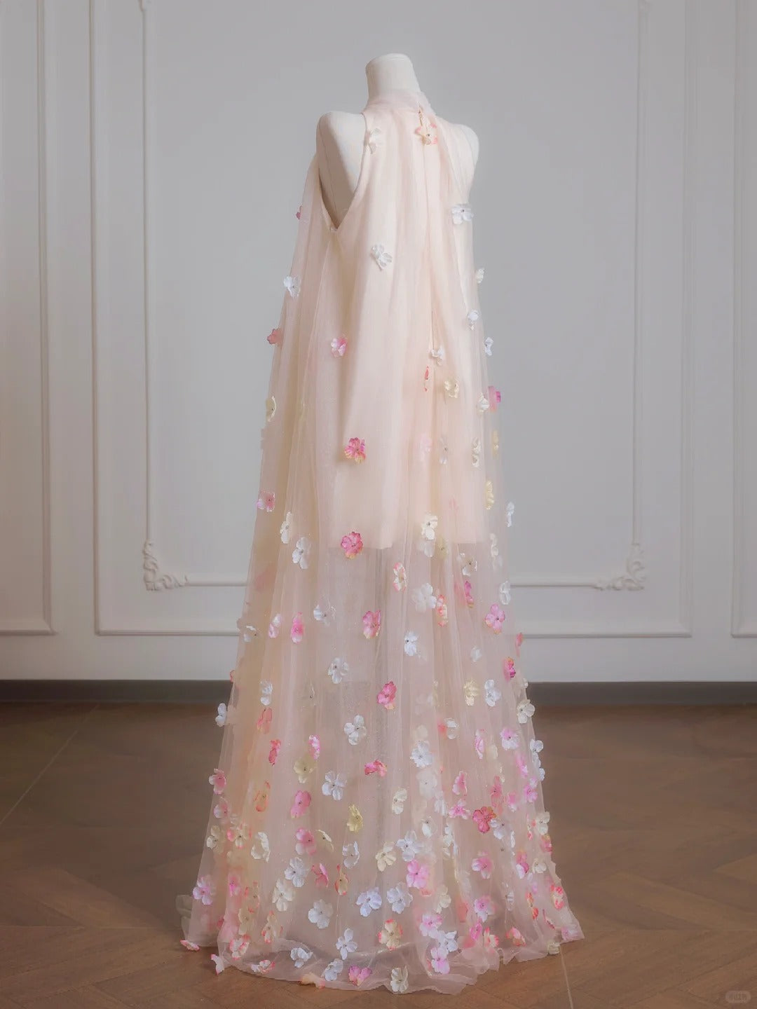 Pink Floral Elegant Long Tulle Prom Dress Evening Dress Party Dress nv4955