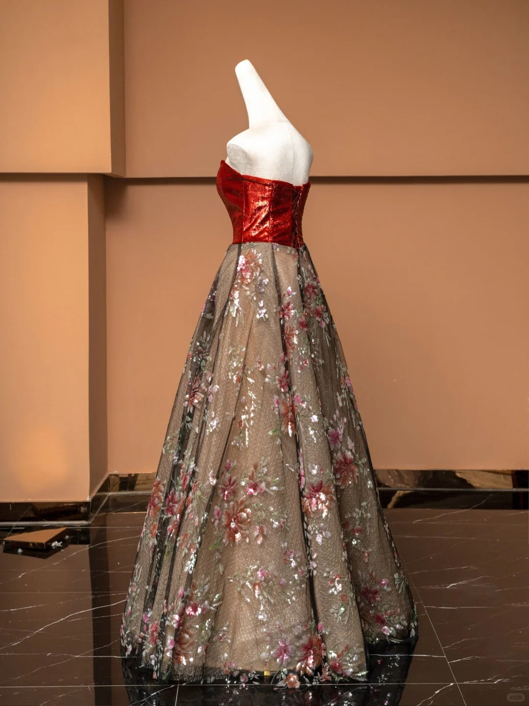 Red tube top floral elegant fashion long tulle Prom Dress evening dress party dress nv4746