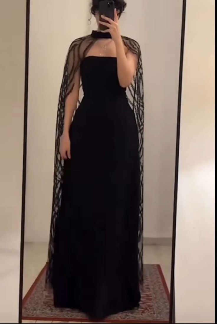 Robe de soirée longue noire glamour avec châle, NV2518