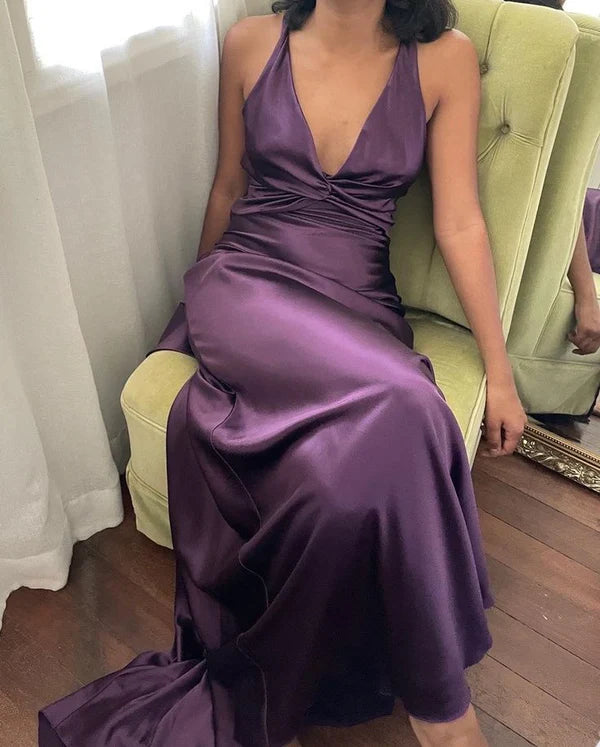 Purple/green/red/yellow fashion elegant V-neck backless vintage prom dress evening gown party dress nv1932