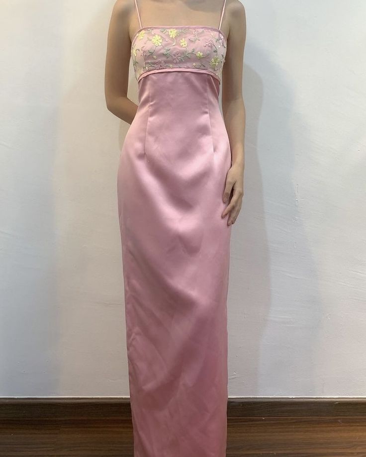 Pink Elegant Fashion Exquisite Floral Spaghetti Strap Long Satin Floor Length Ball Gown Evening Dress Party Dress nv3742