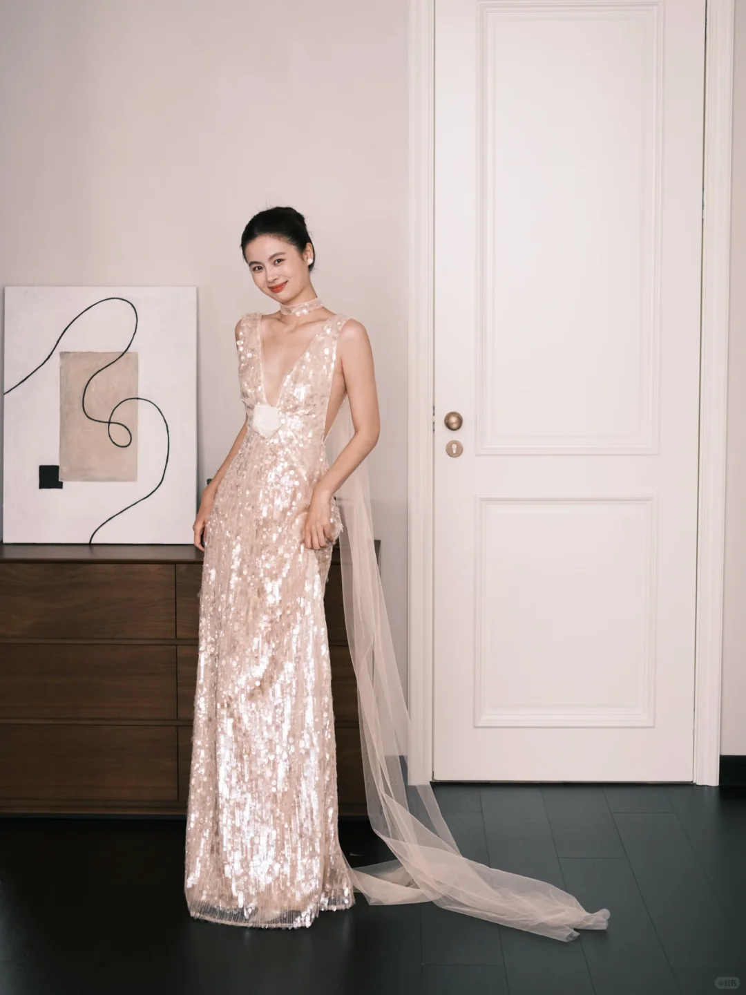 Nude Deep V Allover Sequin Prom Dress 3D Floral Evening Gown NV7202