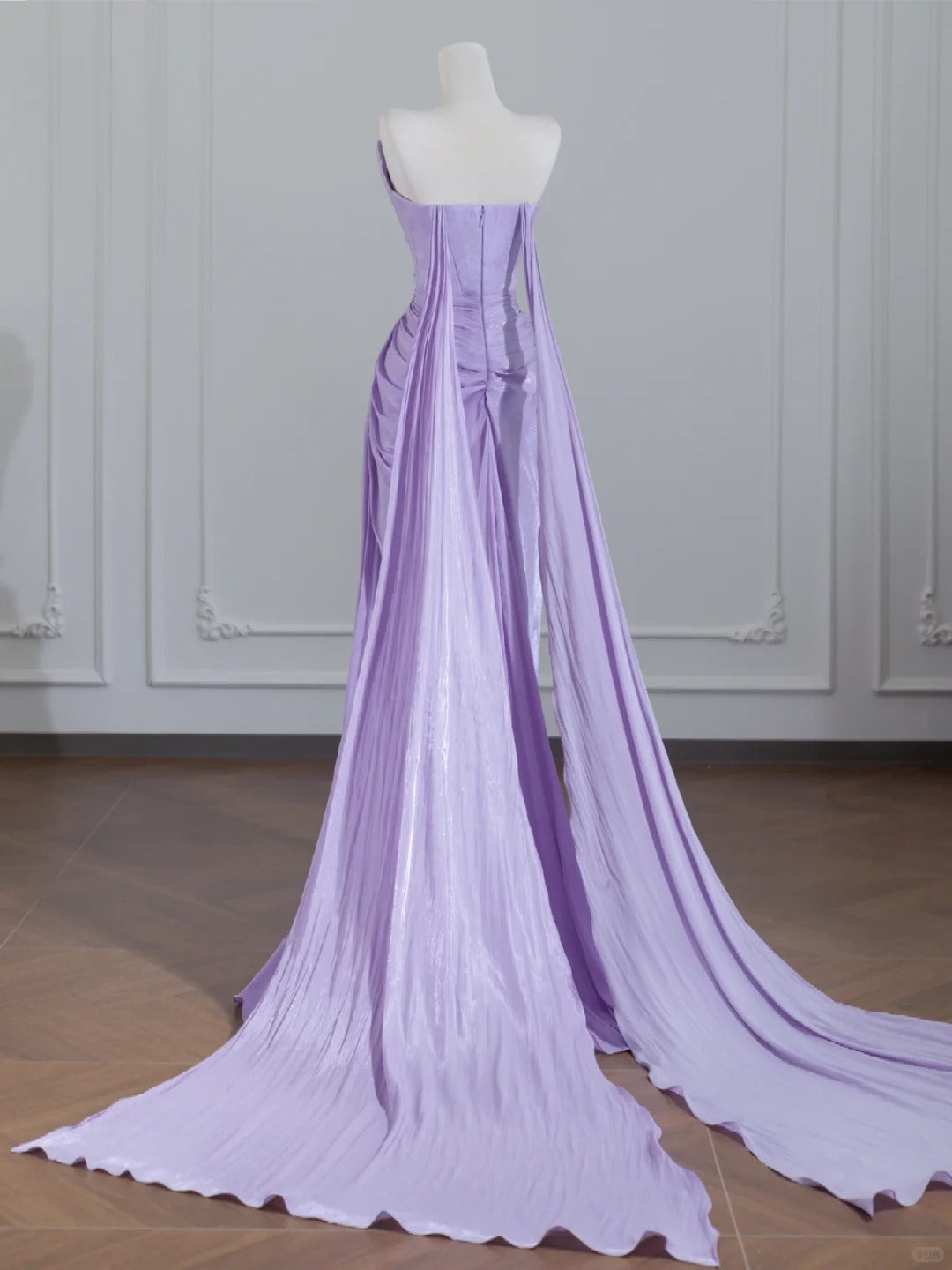 Purple Elegant Long Satin Floor Length Trailing Fairy Prom Dress Evening Dress nv4959