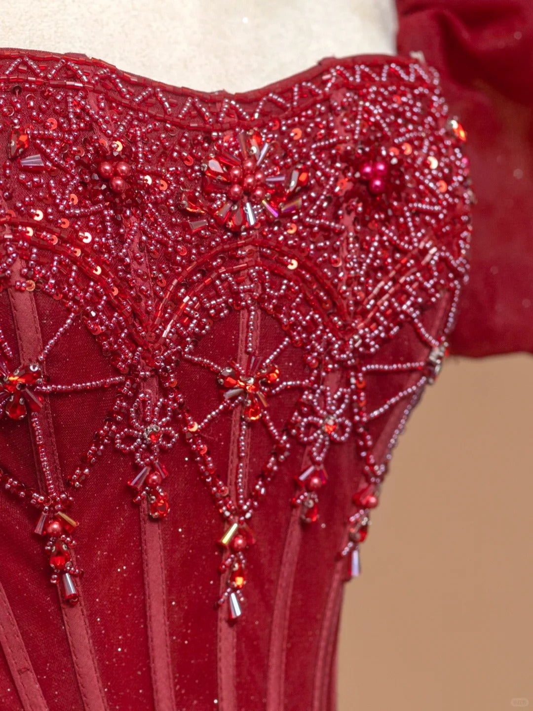 Red Vintage Exquisite Beaded Long Tulle Prom Dress Evening Dress Party Dress Ball gown nv4729