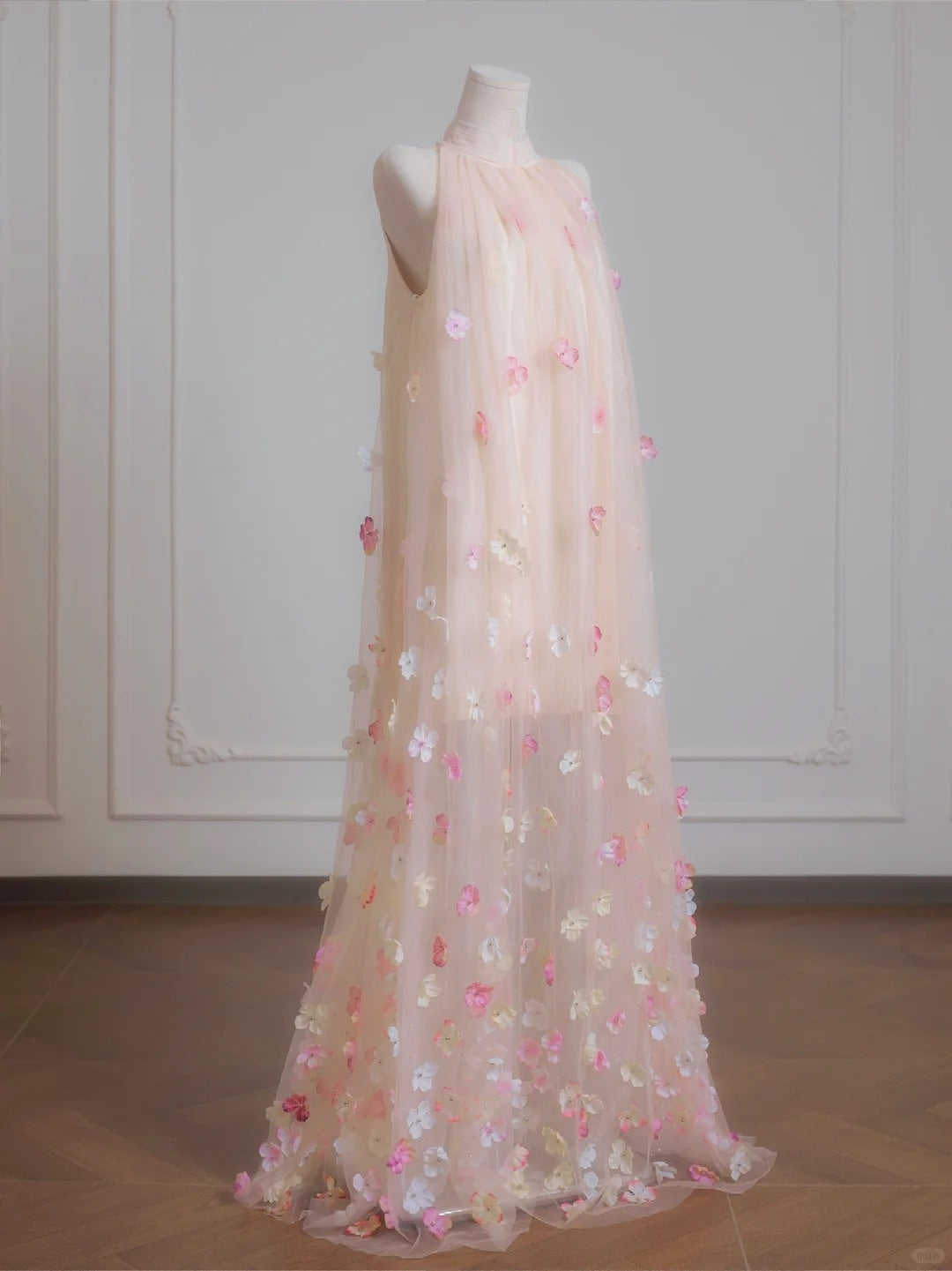 Pink Floral Elegant Long Tulle Prom Dress Evening Dress Party Dress nv4955