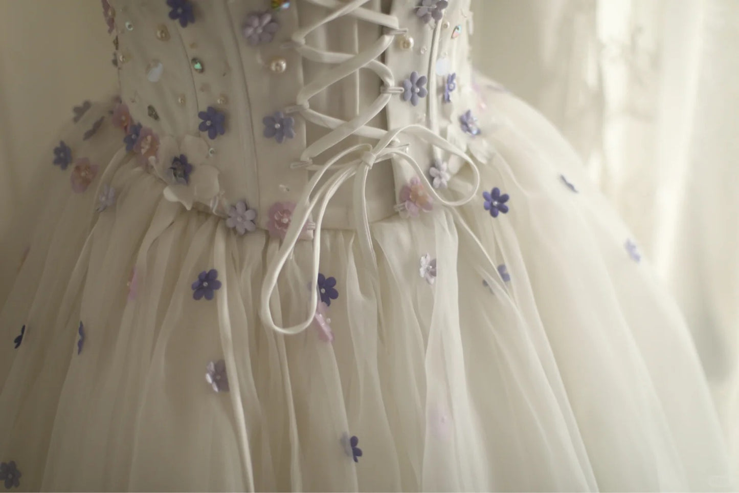 White sweet floral long tulle ball gown evening dress party dress nv4691