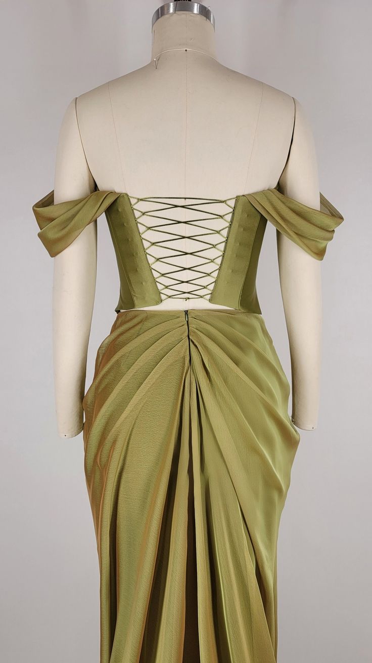 Green vintage elegant long satin ball gown evening dress party dress nv3529