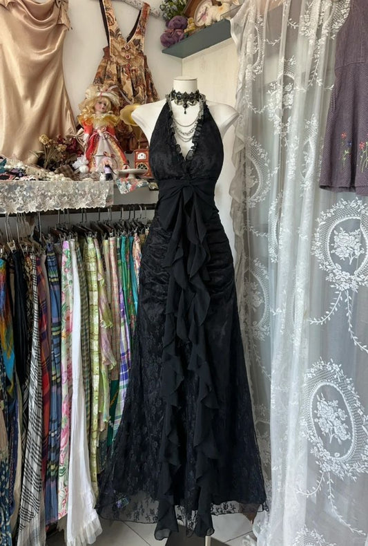 Black lace V-neck low-cut sexy elegant long ball gown evening dress  prom dress nv2954
