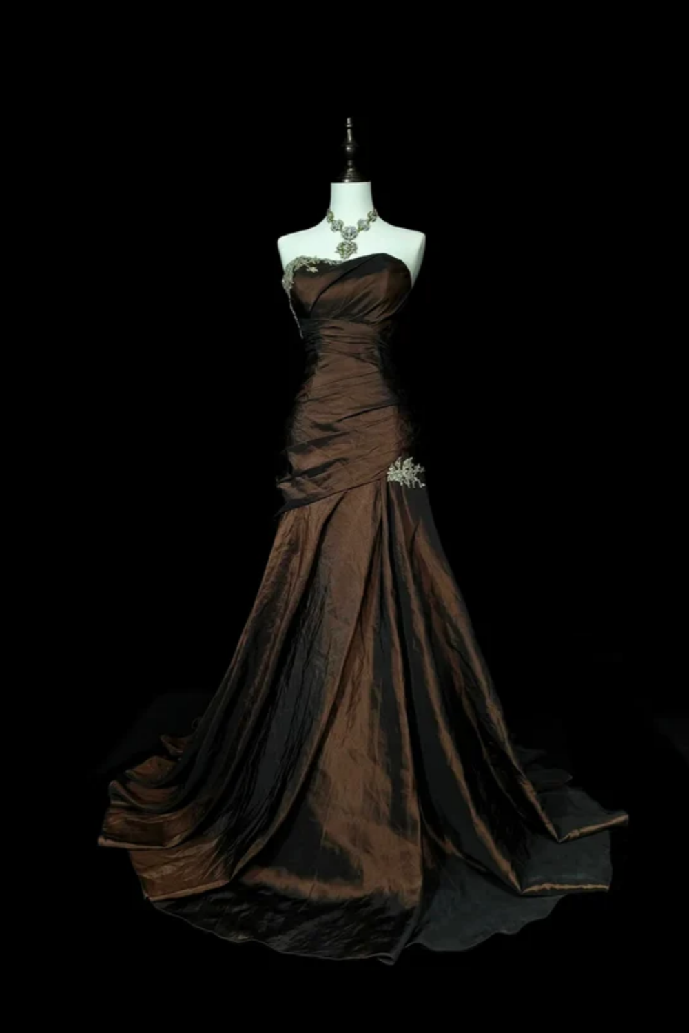 Robe sirène de luxe haut de gamme en satin marron foncé dégradé - Robe élégante pour dîner et tapis rouge NV6386