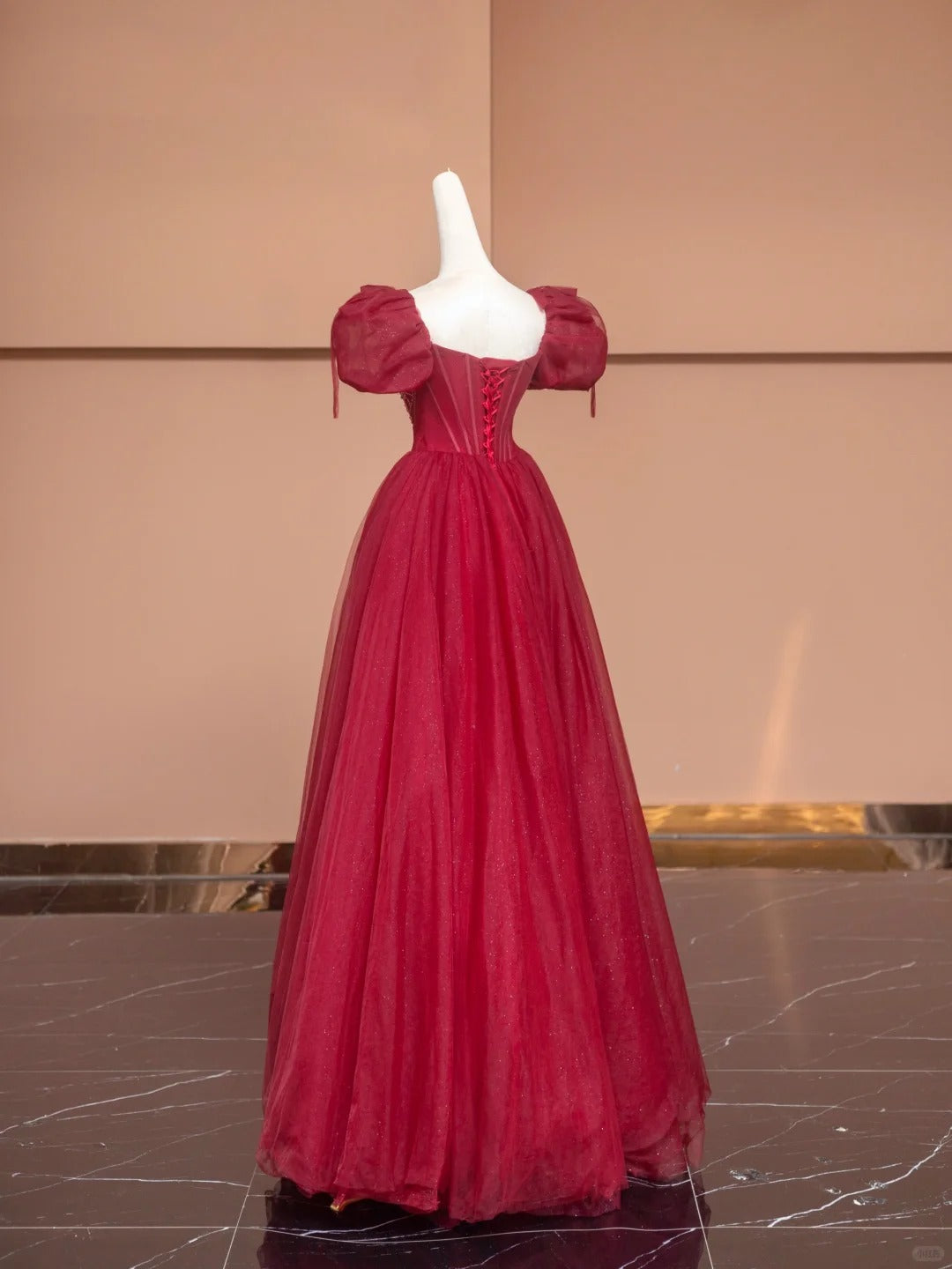 Red Vintage Exquisite Beaded Long Tulle Prom Dress Evening Dress Party Dress Ball gown nv4729