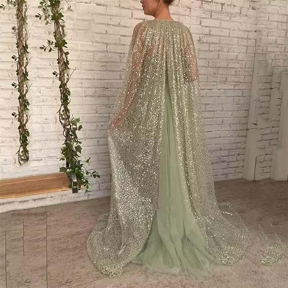 Women's Tulle Prom Dresses with Cape Party Dress with Side Slit nv1573