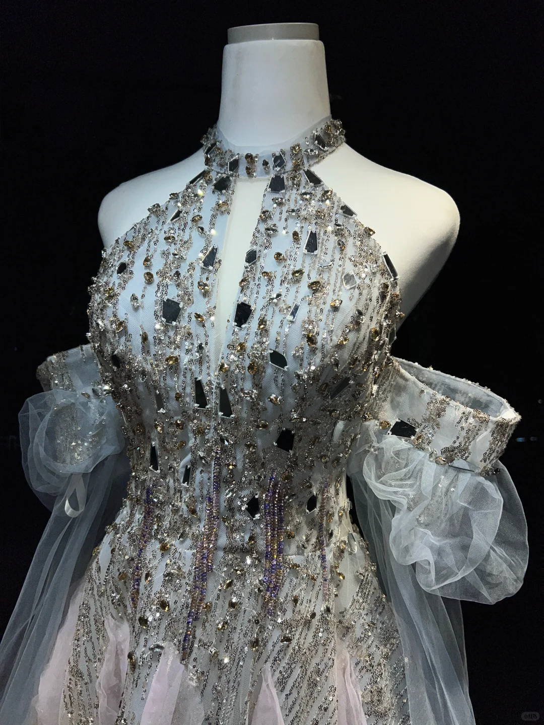 Silver White Sparkly Beaded Mermaid Evening Gown Halter 3D Petal Tulle Prom Dress NV7070